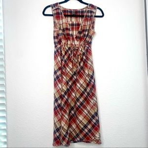 Eddie Bauer Plaid Casual V-neck Dress Sleeveless